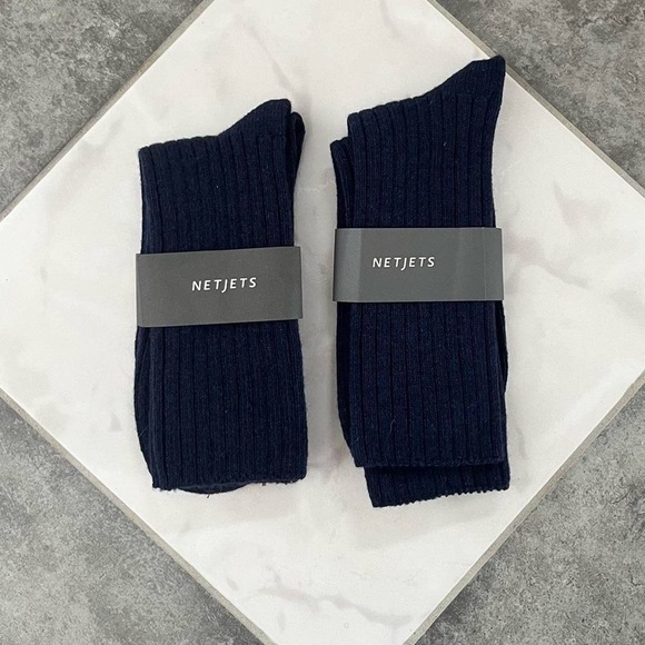 Netjets 100% Wool Navy Blue Ribbed Tall Socks One Size Men’s Womens - Picture 4 of 4